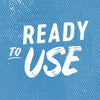 ["White text on a blue background with white dots says 'Ready to Use'."]