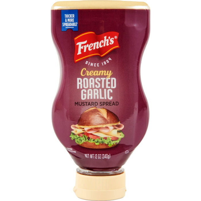 ["A bottle of French's Creamy Roasted Garlic Mustard Spread."]