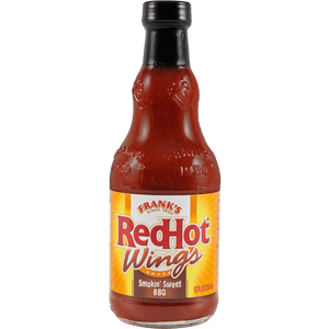 ["A bottle of Frank's RedHot Wings Smokin' Sweet BBQ sauce."]
