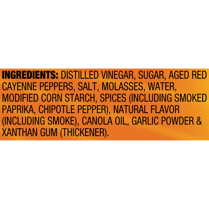 ['Ingredients for a product include distilled vinegar, sugar, aged red cayenne peppers, salt, molasses, water, modified corn starch, spices, natural flavor, canola oil, garlic powder and xanthan gum.']