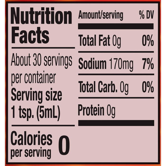 ['Nutrition facts label for a product with 0 calories per serving.']