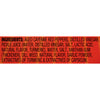 ['A list of ingredients for a product, including aged cayenne red peppers, distilled vinegar, pickle juice, water, salt, lactic acid, natural flavor, turmeric, xanthan gum, dill weed, garlic powder, and extractives of turmeric and capsicum.']