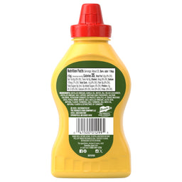 A green inverted squeeze bottle of Frenchs Dill Pickle Sandwich Spread Regular Inverted Squeeze Bottle Rp 12 Oz is presented, displaying its nutrition facts and ingredients on the label.