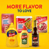 An advertisement for French's products, including Crispy Fried Onions, Classic Yellow Mustard, Worcestershire Sauce, Chili-O mix, and a bottle of Frenchs Dill Pickle Sandwich Spread Regular Inverted Squeeze Bottle Rp 12 Oz, are arranged under the text MORE FLAVOR TO LOVE.