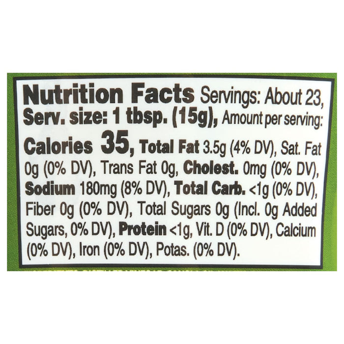 ['Nutrition facts label for a product with 35 calories per serving.']