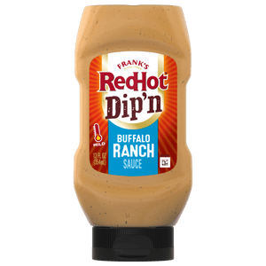 ["A bottle of Frank's RedHot Dip'n Buffalo Ranch Sauce."]