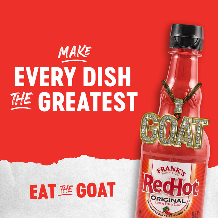 Frank's RedHot Original sauce makes every dish the greatest, implying it's the GOAT.
