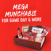 A Mega Munchable gift box with Goldfish crackers, Snyder's pretzels, and Frank's RedHot sauce, perfect for game day and more.