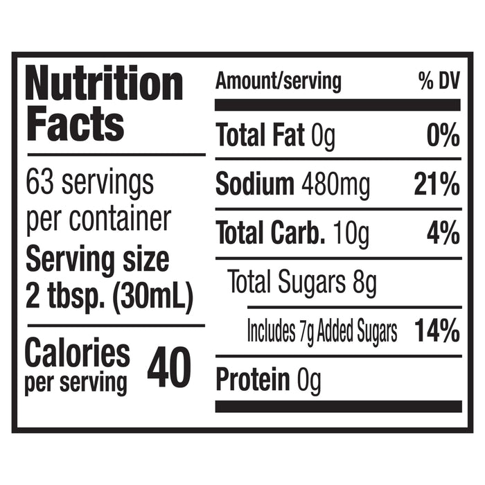 The nutrition facts label for Franks Red Hot Mango Habanero Wing Hot Sauce Regular 64 Oz lists 40 calories per 2 tablespoon serving.
