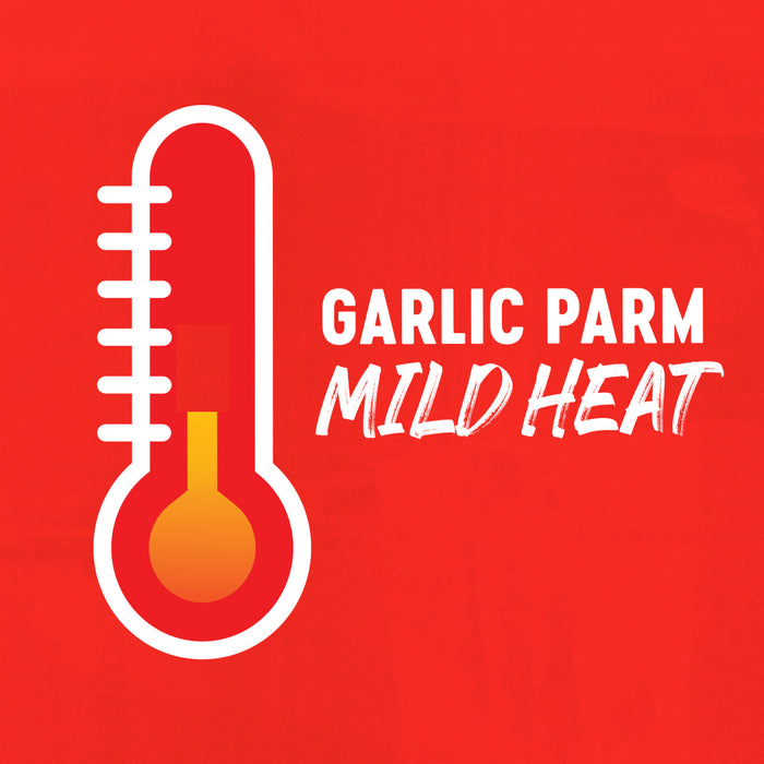 The Garlic Parm Mild Heat illustration indicates a low level of spiciness.