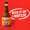 A bottle of Frank's RedHot Wings General Tso sauce is displayed against a red background with the text "Kick it up a notch!"