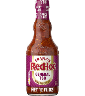 A bottle of Frank's RedHot Wings General Tso sauce.