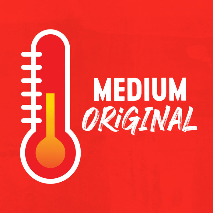The Medium Original logo features a white thermometer with a yellow and orange gradient indicating a medium heat level set against a red background.