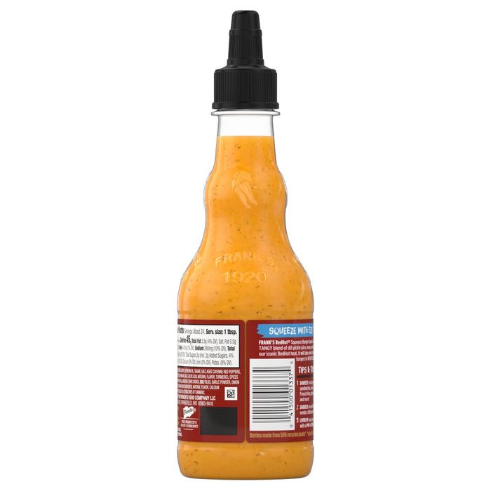 A bottle of Franks RedHot Squeeze Burger Sauce.