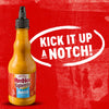 A bottle of Franks RedHot Squeeze Burger Sauce with the text Kick it up a notch! in a white circle.