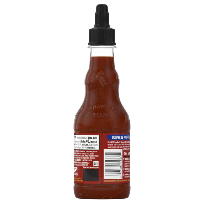 A bottle of Franks RedHot Squeeze Korean BBQ Sauce.