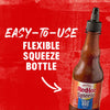 A bottle of Frank\s RedHot Squeeze Korean BBQ Sauce with a red background and white text that says Easy-to-use Flexible Squeeze Bottle.