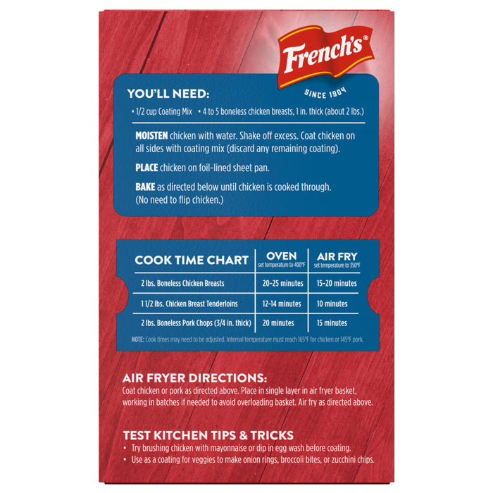Frenchs brand cooking instructions for chicken pork and air fryer tips.