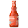 The back of a glass bottle of Franks Red Hot Mango Habanero Regular Hot Sauce Regular 12 Oz displays a recipe for Mango Habanero Wings, usage suggestions, and a heat meter.