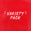 White text on a red background that says VARIETY PACK