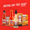 A variety of Frank's RedHot products are displayed against a red background with the text Bring on the Heat.