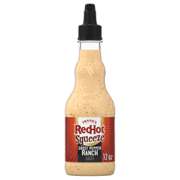 A bottle of Frank's RedHot Squeeze Buffalo Ranch Sauce.