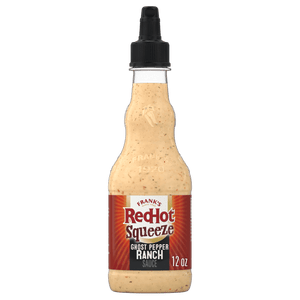A bottle of Frank's RedHot Squeeze Buffalo Ranch Sauce.