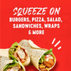 A promotional image showcasing wraps and the text Squeeze on burgers, pizza, salad, sandwiches, wraps &amp; more.