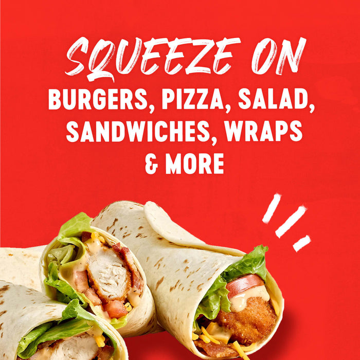 A promotional image showcasing wraps and the text Squeeze on burgers, pizza, salad, sandwiches, wraps &amp; more.