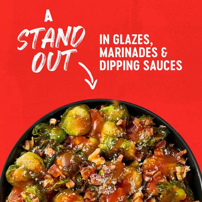 A bowl of glazed Brussels sprouts is shown with the text "A Stand Out in Glazes, Marinades &amp; Dipping Sauces."