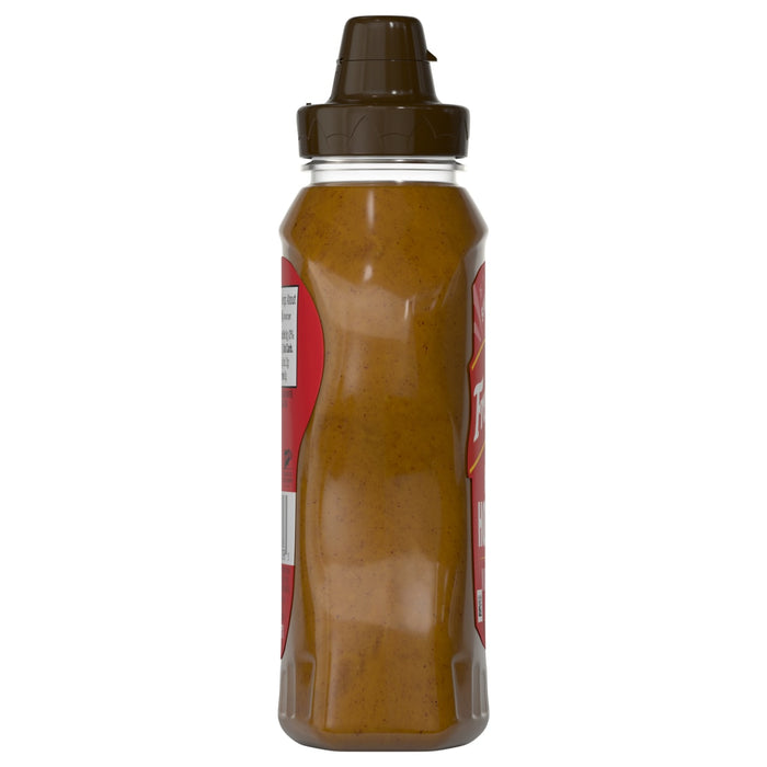 A bottle of French's Brown Mustard is shown.