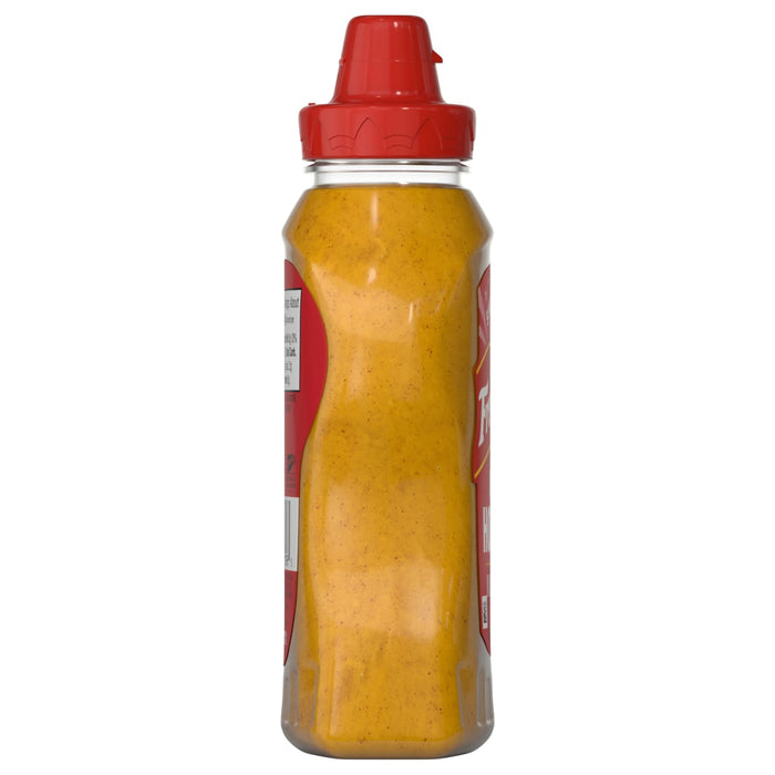 A bottle of French's Brown Mustard is shown.