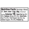 The image shows a nutrition facts label with a serving size of 1 teaspoon (6g) and 10 calories.