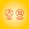 An infographic for FrenchS Tomato Ketchup, 20 Oz featuring red line icons on a yellow background that indicate the product contains no artificial flavors and no high fructose corn syrup.