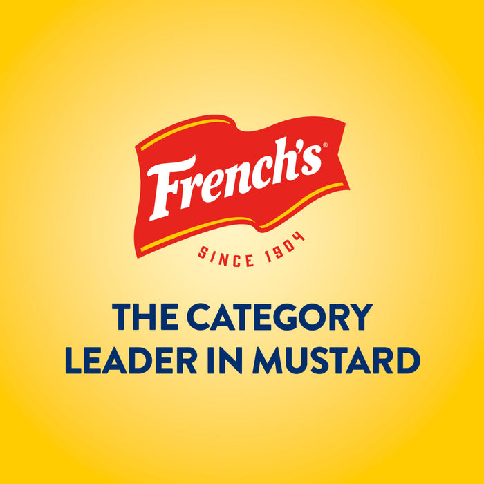 A graphic illustration featuring the Frenchs logo and the text SINCE 1904 above the phrase THE CATEGORY LEADER IN MUSTARD representing FrenchS Tomato Ketchup 20 Oz on a yellow background.