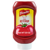 A bottle of FrenchS Tomato Ketchup, 20 Oz stands upright against a white background featuring a bright yellow label with a large red tomato illustration.