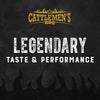 A marketing graphic for the Cattlemen's brand, which includes products like Cattlemen'S Alabama White Bbq Sauce, 0.5 Gal, features the brand logo above the words Legendary Taste &amp; Performance on a dark, textured background with flame illustrations.