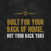 A marketing illustration for products like Cattlemen'S Alabama White Bbq Sauce, 0.5 Gal features the text Built for your back of house, not your back yard, on a dark textured background.