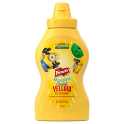 A bottle of French's Minion Classic Yellow Mustard featuring Illumination's Minions &amp; Monsters characters.