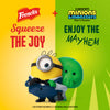 A promotional cartoon advertisement for a collaboration between French's and Illumination's Minions &amp; Monsters, featuring a Minion in a suit next to a green monster character representing a package of French'S Goomi'S Green Mustard, 8.0 Oz.