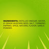 A graphic illustration displays the ingredients list for French'S Goomi'S Green Mustard, 8.0 Oz, which includes distilled vinegar, water, and #1 grade mustard seed, set against a vibrant green background.