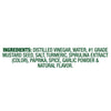 Ingredients list showing distilled vinegar, water, #1 grade mustard seed, salt, turmeric, spirulina extract (color), paprika, spice, garlic powder, and natural flavor.