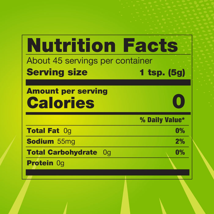 The nutrition facts label for French'S Goomi'S Green Mustard, 8.0 Oz, shows that a 1 teaspoon serving contains 0 calories, 0g of fat, and 55mg of sodium.