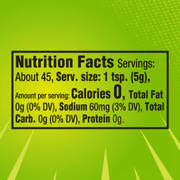 The nutrition facts label for French'S Goomi'S Green Mustard, 8.0 Oz, shows that a 1 teaspoon serving contains 0 calories, 0g of fat, and 55mg of sodium.