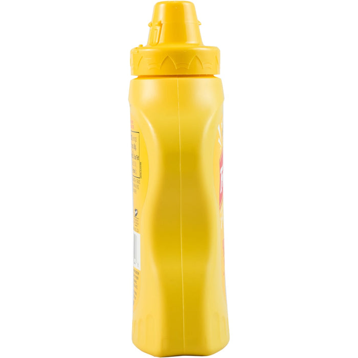 ["A yellow plastic bottle of French's Mustard."]