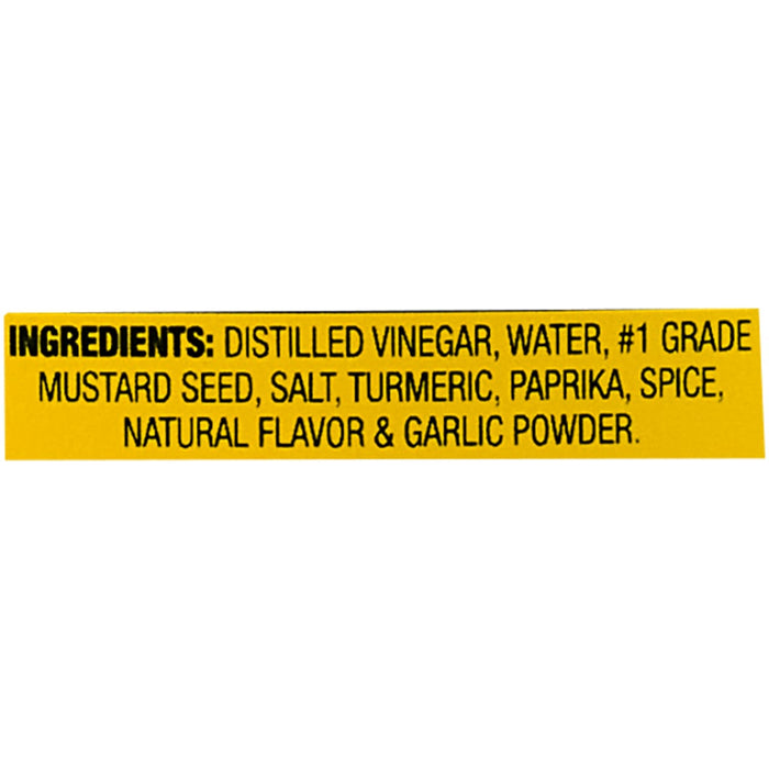 ['A yellow label with the ingredients for a mustard product.']