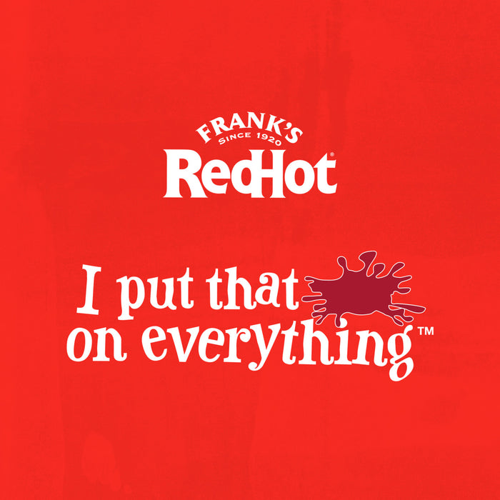 A gallon jug of Frank\'s RedHot Original Cayenne Pepper Sauce with a red circle around the words Kick it up a notch!
