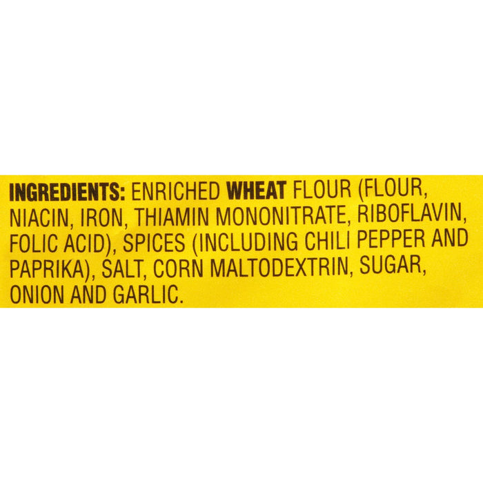 A list of ingredients for a product, including enriched wheat flour, spices, and onion and garlic.