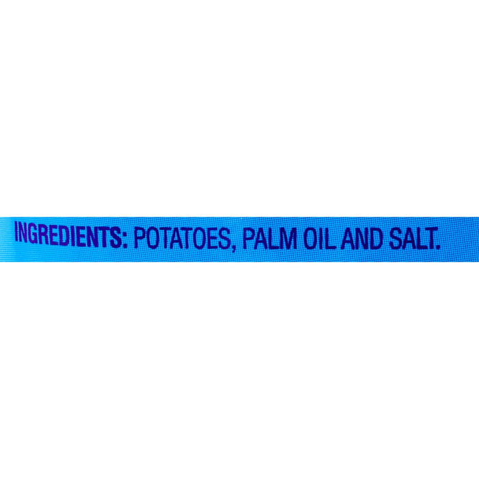 The ingredients list for a product includes potatoes, palm oil, and salt.