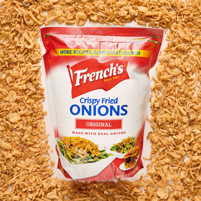["A bag of French's Crispy Fried Onions, original flavor."]